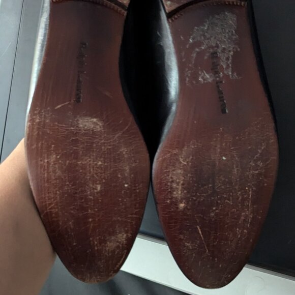 VINTAGE POLO RALPH LAUREN Mens Penny Loafers Shoes BLACK Leather 9B main image 6